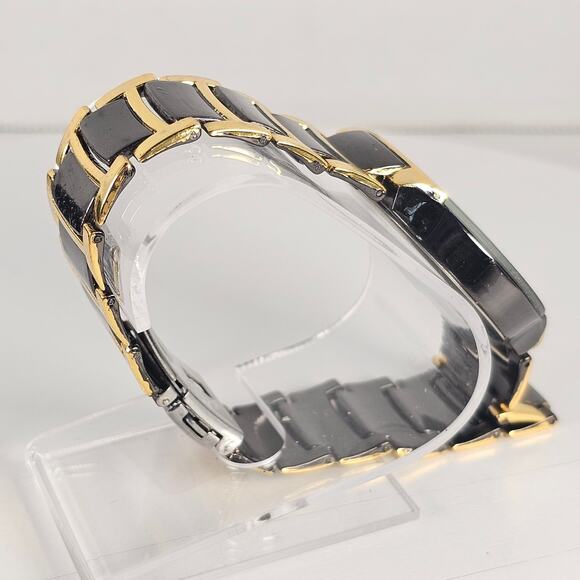 Orlando Black Gold Tone Quartz Analog Watch with Link Band 7.25" Wrist - Picture 12 of 16